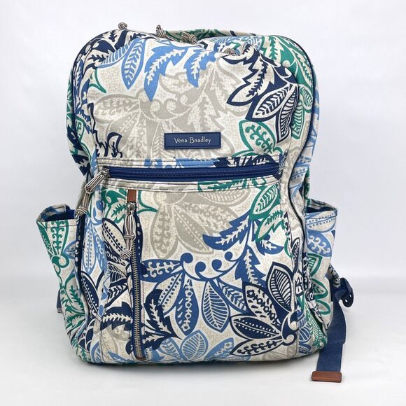 Vera Bradley Campus Tech Backpack Santiago Retired Blue Green Floral Large - Picture 2 of 14